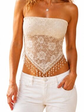 Edikted Brand New with Tags Cream Lace Tube Top